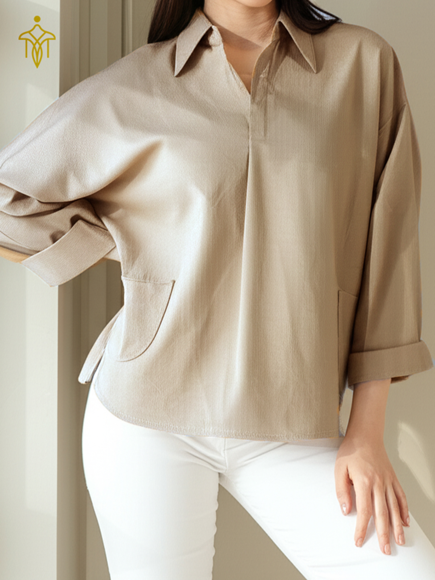 بلوز دخترانه آستین بلند یقه برگردان شانتون مدل آروشا – Women blouse Arusha Roy brand